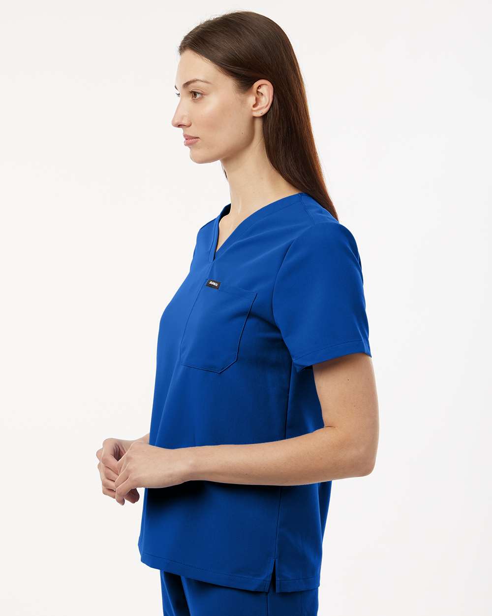Women's Rhena Essential 1-Pocket Scrub V-Neck Top - OnModelSide - B00645751 - Royal Blue