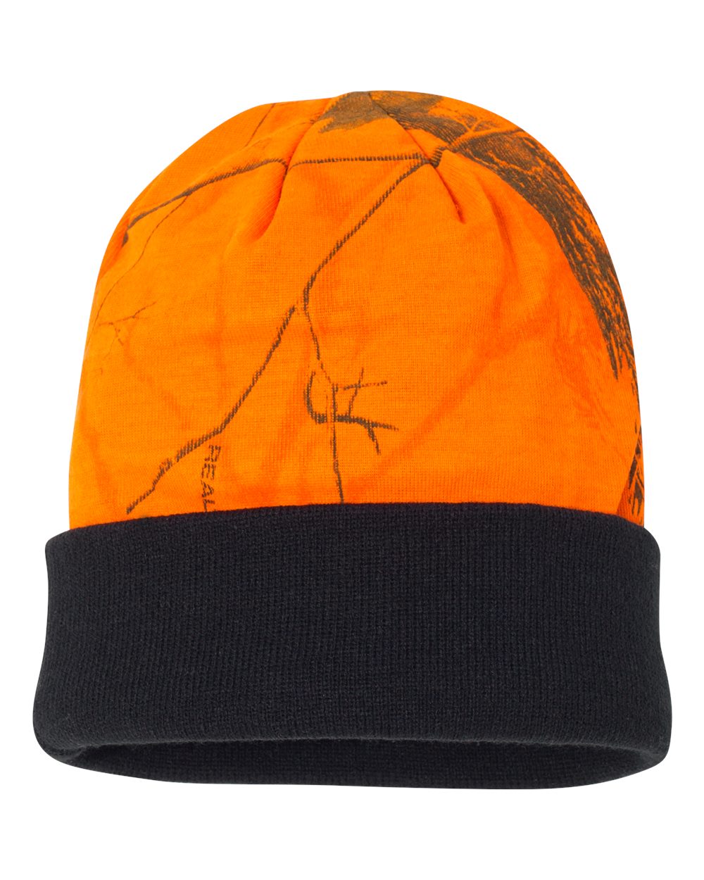 12" Licensed Camo Cuffed Beanie - Back - B85995320 - Blaze Realtree AP/ Black