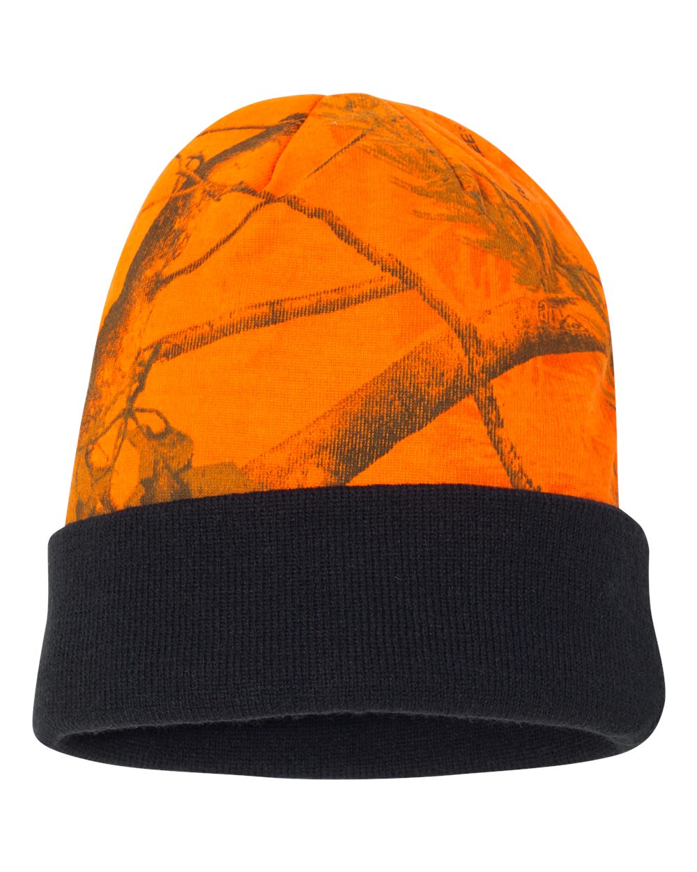 12" Licensed Camo Cuffed Beanie - Front - B85995320 - Blaze Realtree AP/ Black