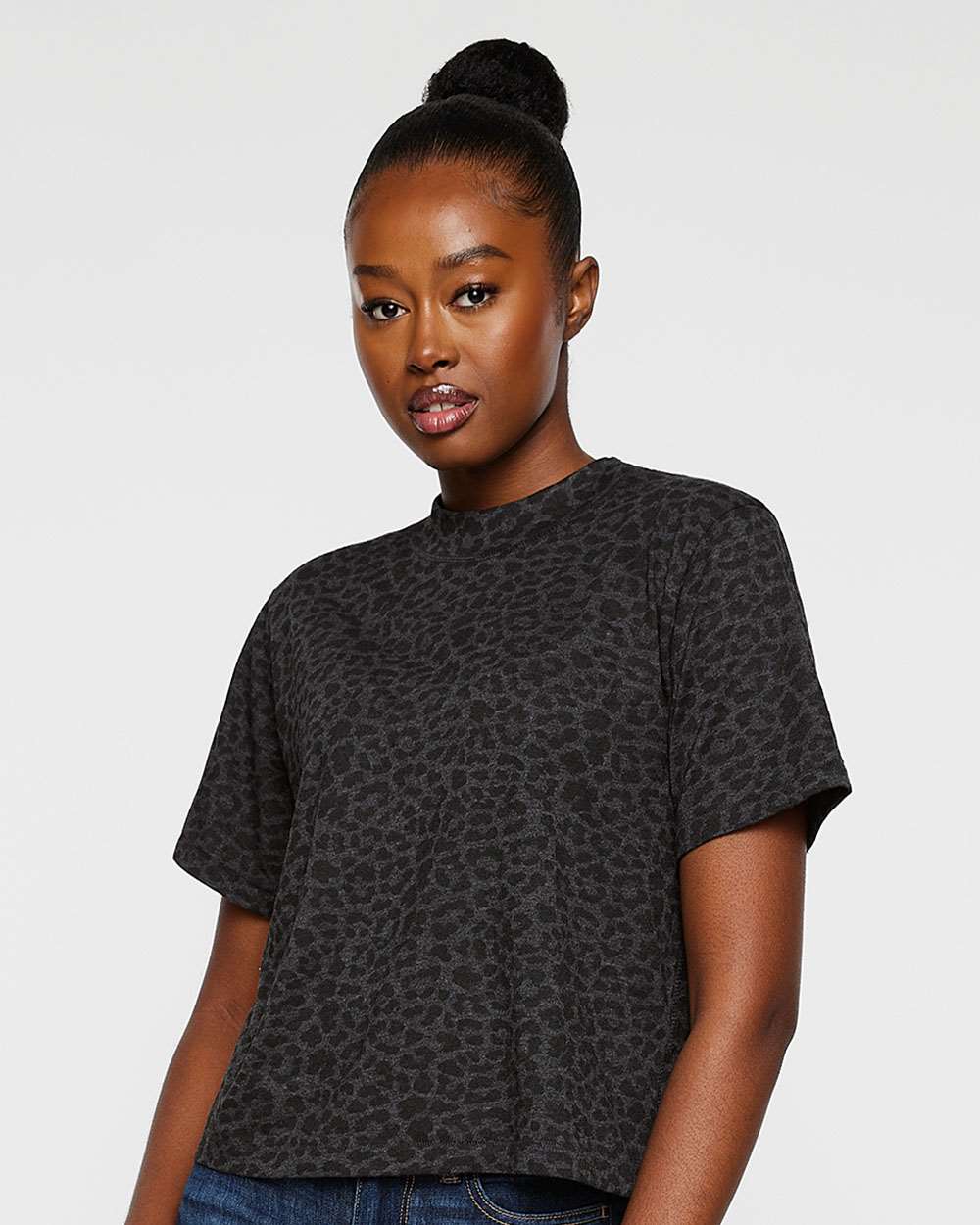 Women's Boxy Tee - OnModelFront - B06838503 - Black Leopard