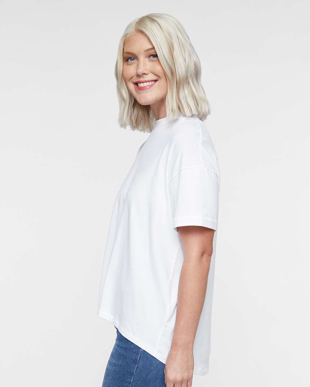 Women's Hi-Lo Tee - OnModelSide - B06938003 - White