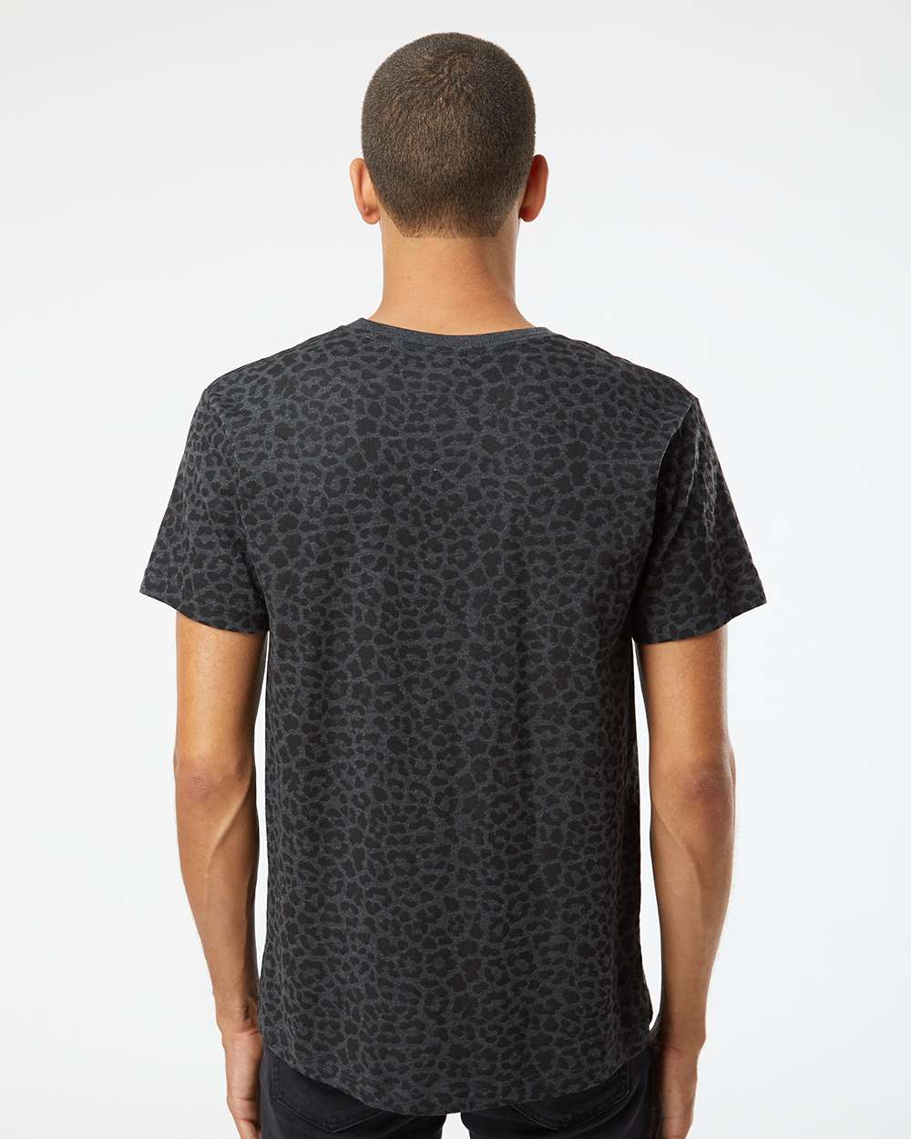 Unisex Fine Jersey Tee - OnModelBack - B00638933 - Black Leopard