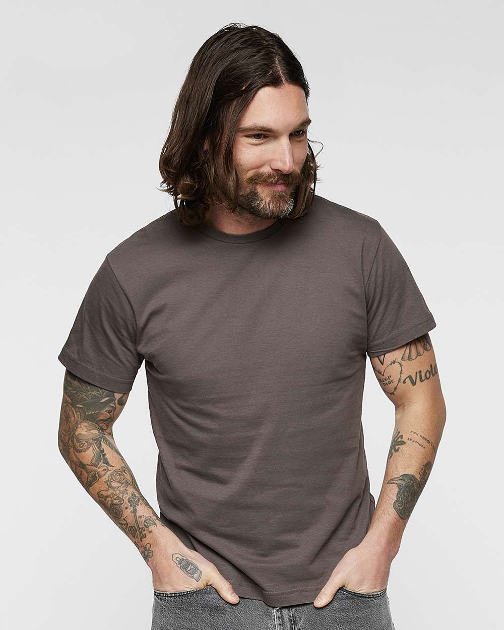 Unisex Fine Jersey Tee - OnModelFront - B00638092 - Charcoal