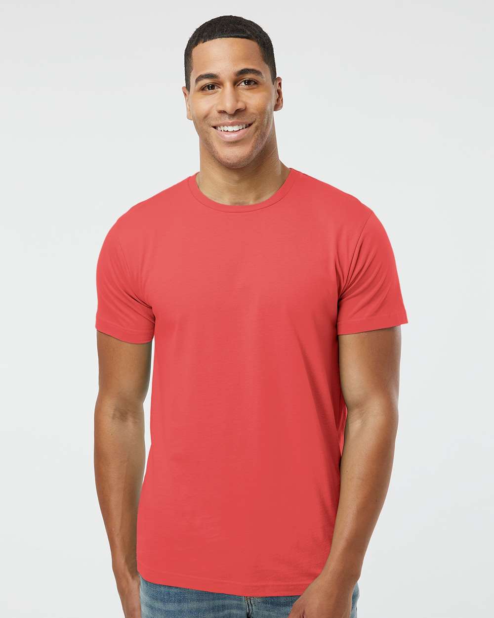 Unisex Fine Jersey Tee - OnModelFront - B00638293 - Passionfruit