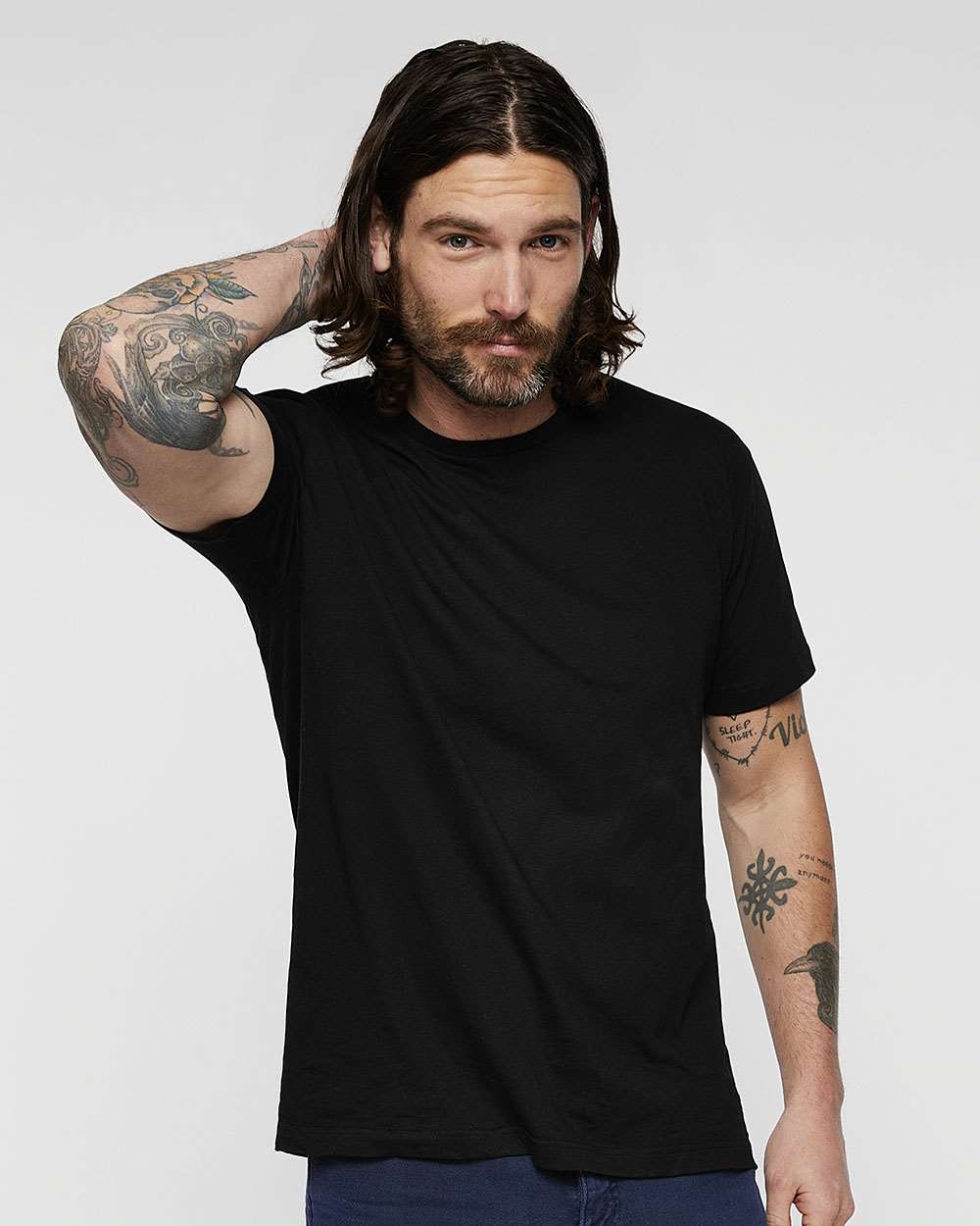 Unisex Fine Jersey Tee - OnModelFront - B00638502 - Black