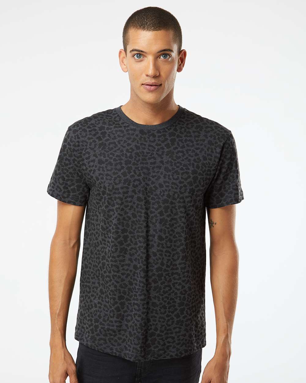 Unisex Fine Jersey Tee - OnModelFront - B00638933 - Black Leopard