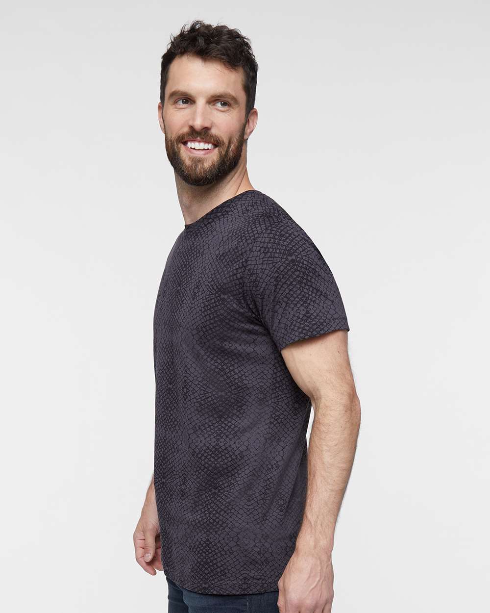 Unisex Fine Jersey Tee - OnModelSide - B00638593 - Black Reptile