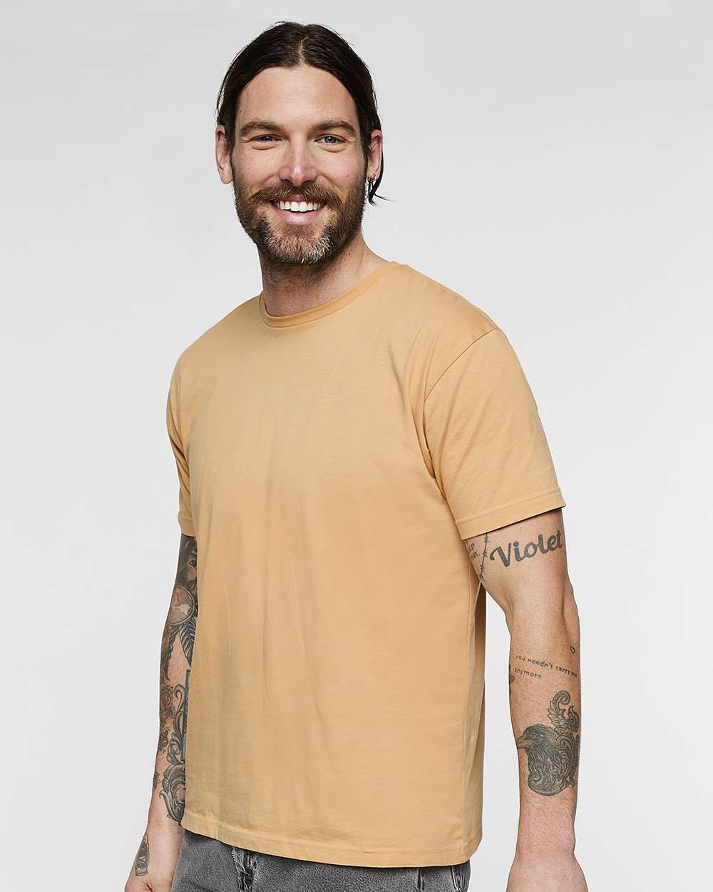 Unisex Fine Jersey Tee - OnModelSide - B00638813 - Latte