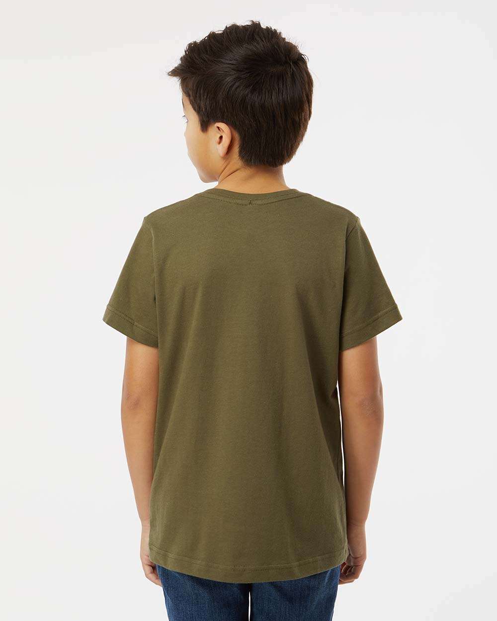 Youth Fine Jersey Tee - OnModelBack - B38038632 - Military Green
