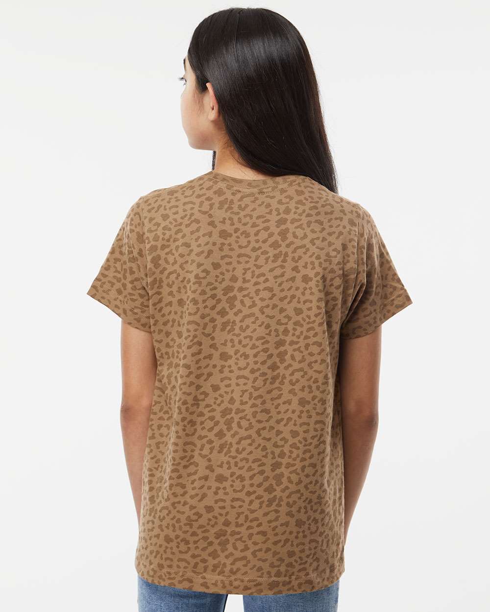 Youth Fine Jersey Tee - OnModelBack - B38038842 - Brown Leopard