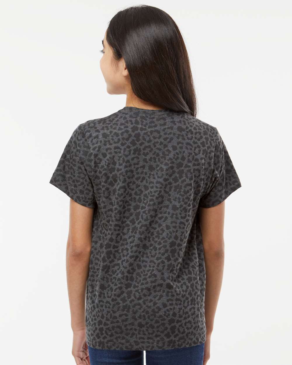 Youth Fine Jersey Tee - OnModelBack - B38038852 - Black Leopard