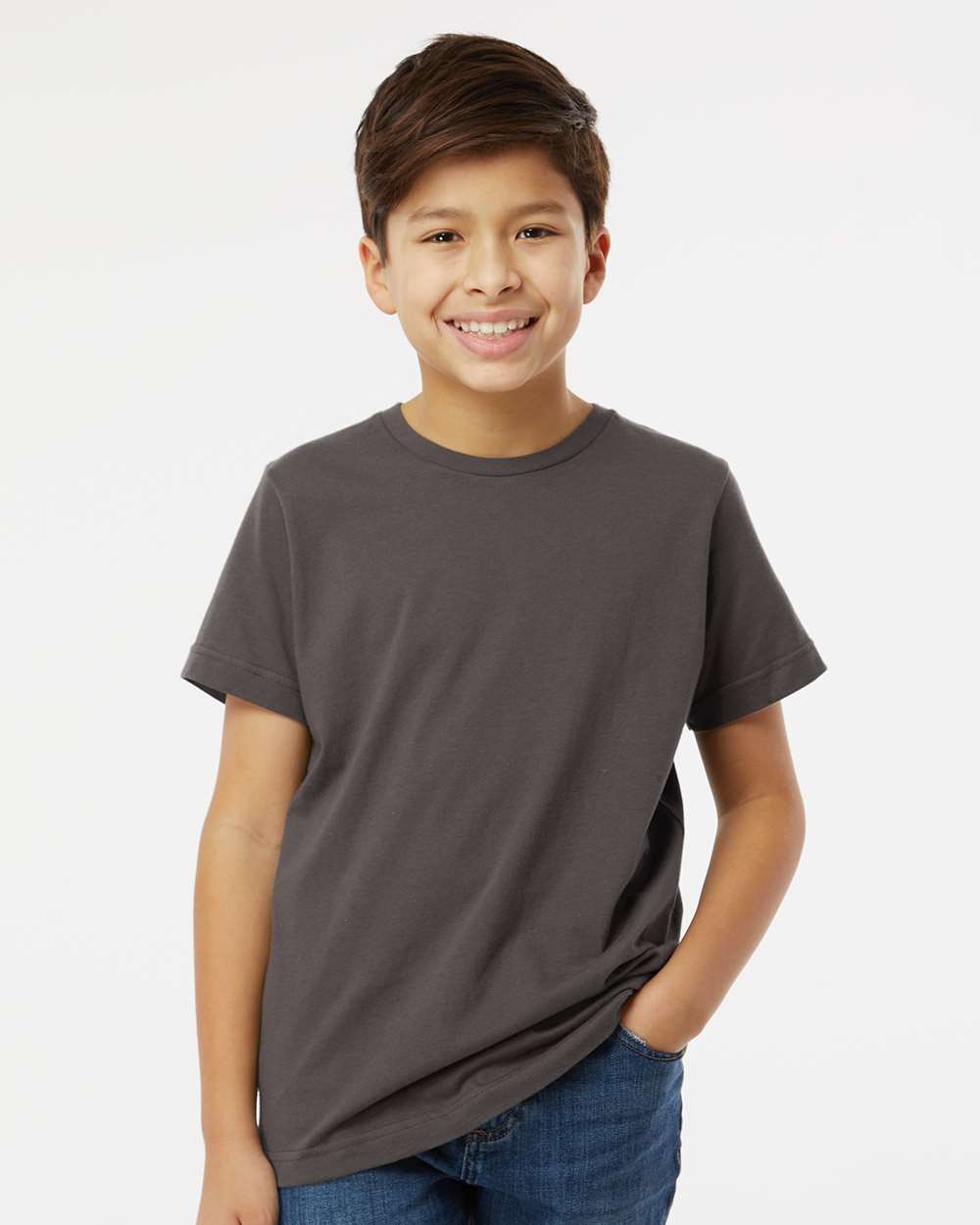 Youth Fine Jersey Tee - OnModelFront - B38038092 - Charcoal