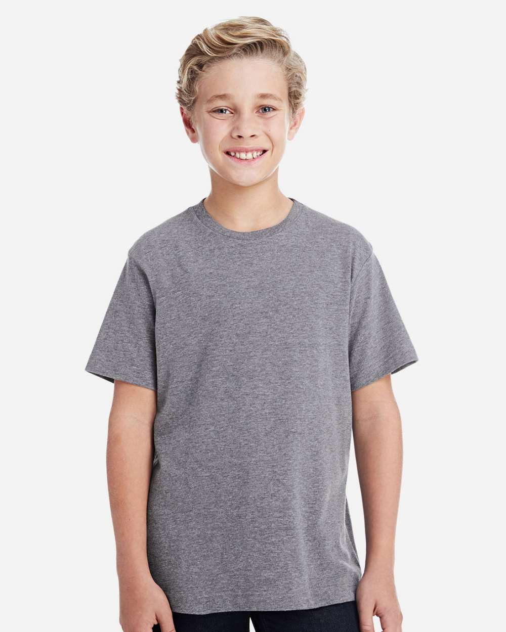 Youth Fine Jersey Tee - OnModelFront - B38038132 - Granite Heather