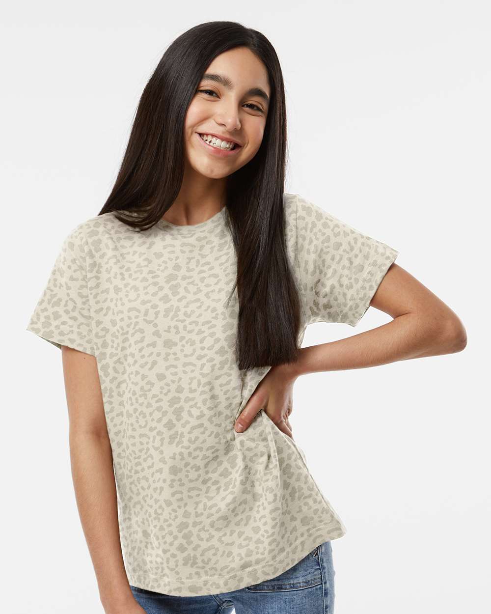 Youth Fine Jersey Tee - OnModelFront - B38038222 - Natural Leopard