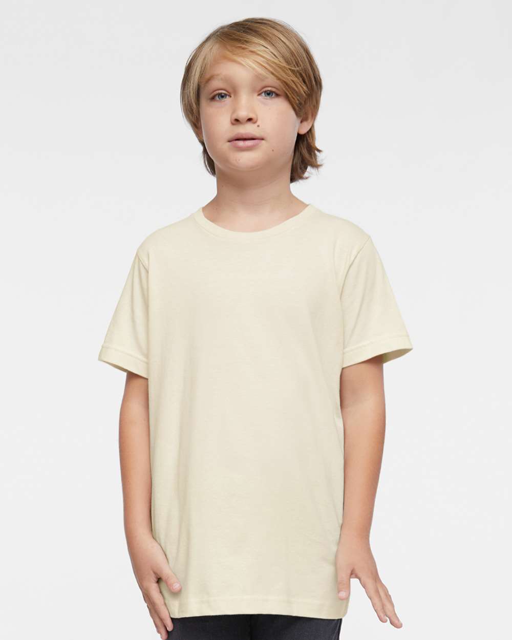 Youth Fine Jersey Tee - OnModelFront - B38038232 - Natural