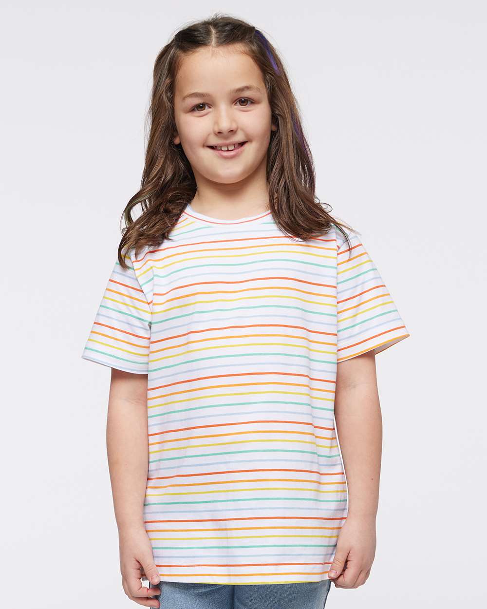 Youth Fine Jersey Tee - OnModelFront - B38038372 - Rainbow Stripe