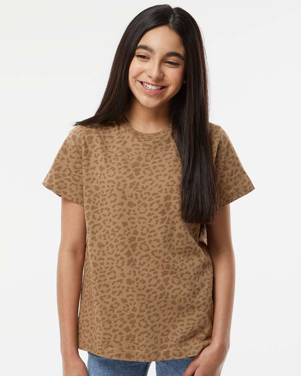 Youth Fine Jersey Tee - OnModelFront - B38038842 - Brown Leopard
