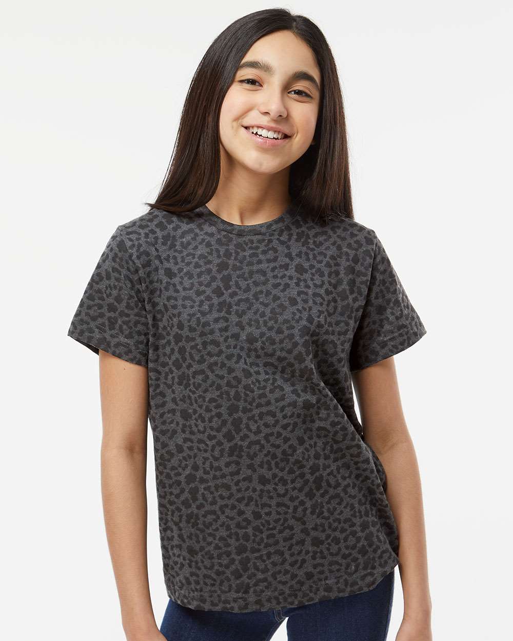 Youth Fine Jersey Tee - OnModelFront - B38038852 - Black Leopard