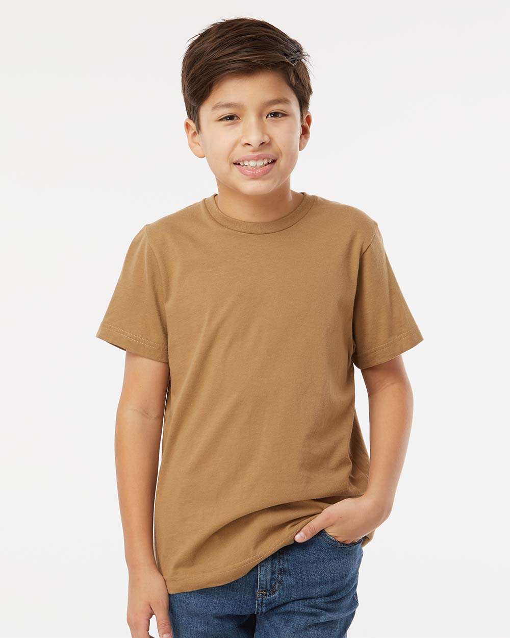 Youth Fine Jersey Tee - OnModelFront - B38038872 - Coyote Brown