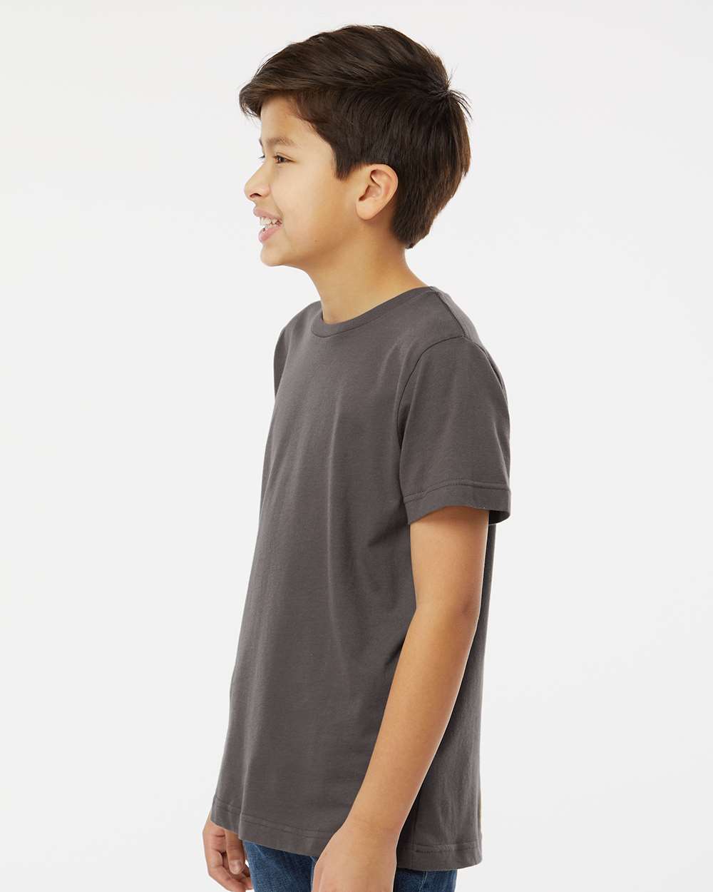 Youth Fine Jersey Tee - OnModelSide - B38038092 - Charcoal
