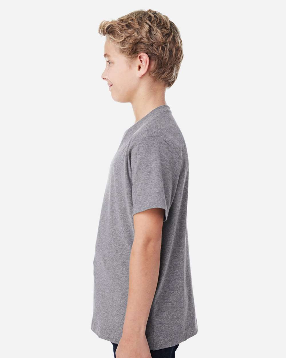 Youth Fine Jersey Tee - OnModelSide - B38038132 - Granite Heather