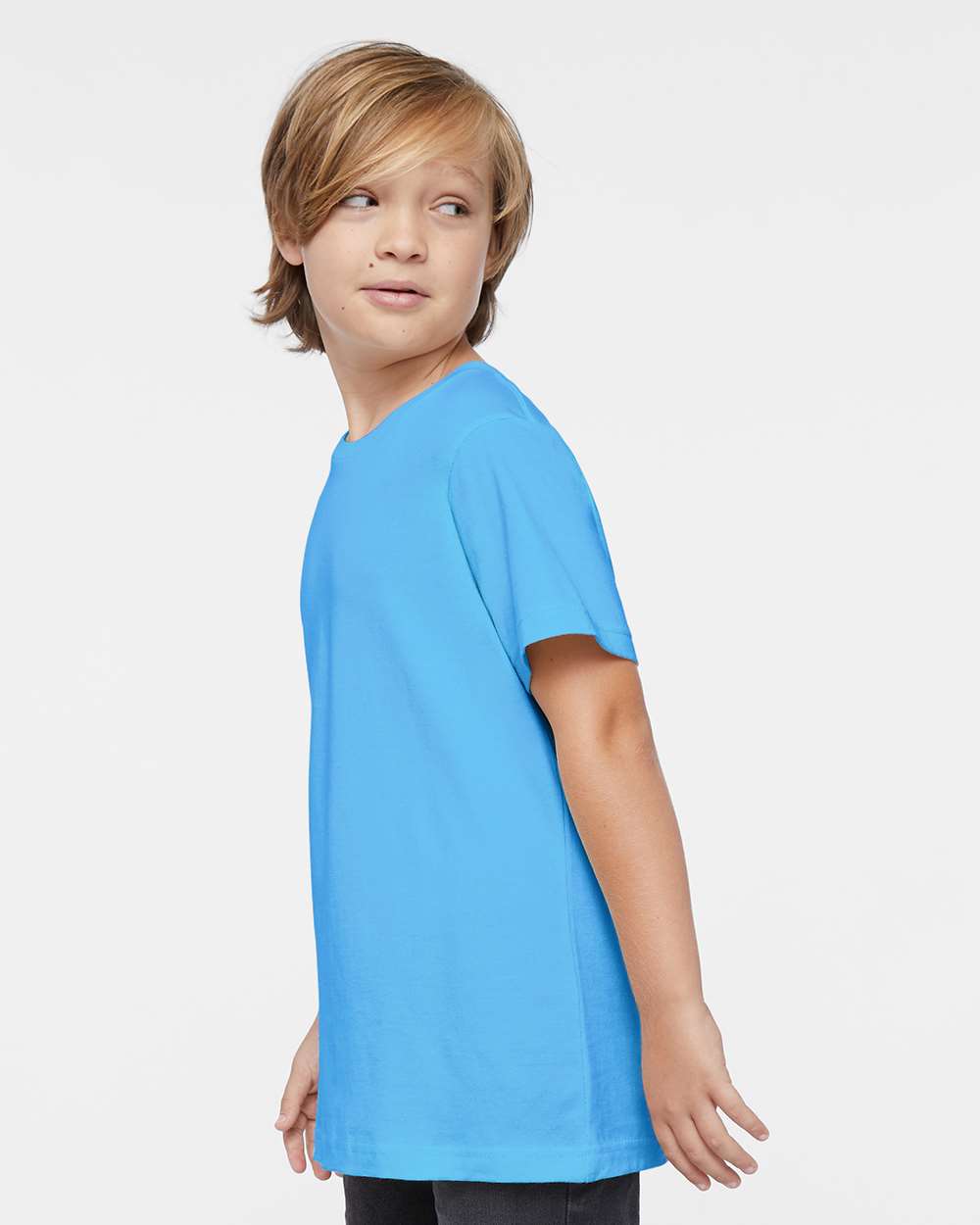 Youth Fine Jersey Tee - OnModelSide - B38038182 - Aqua