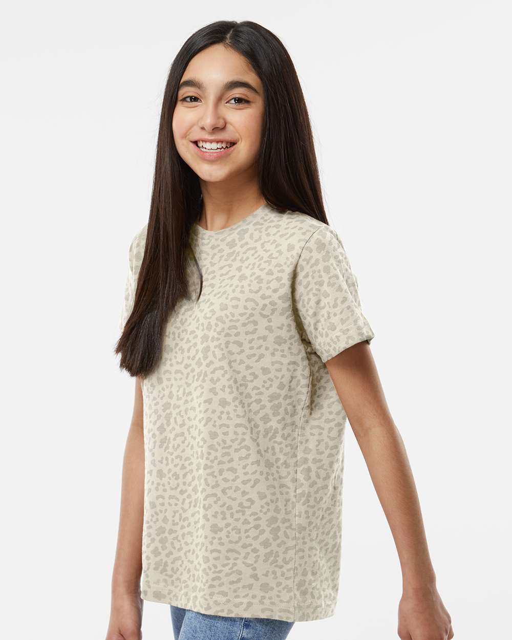 Youth Fine Jersey Tee - OnModelSide - B38038222 - Natural Leopard