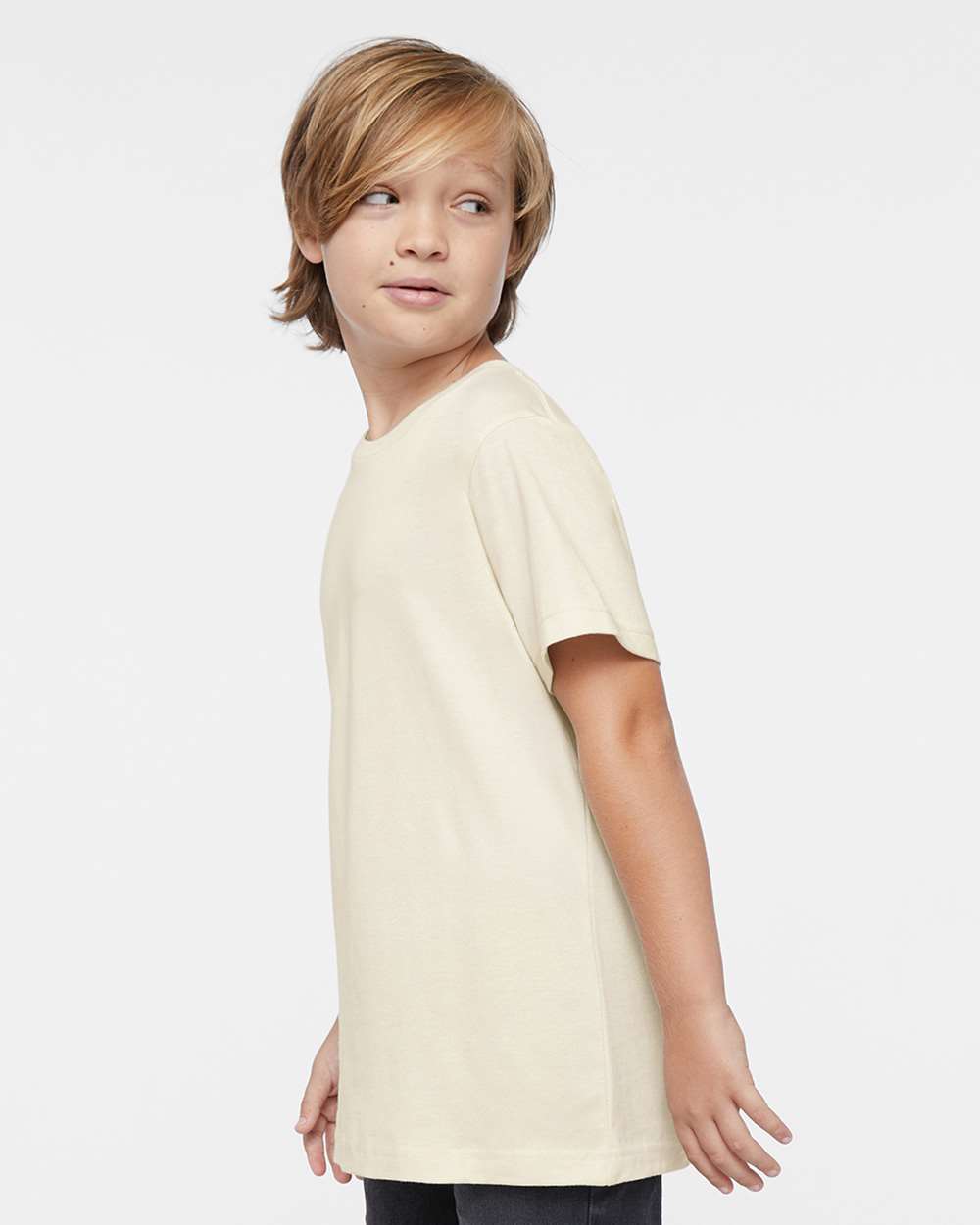 Youth Fine Jersey Tee - OnModelSide - B38038232 - Natural