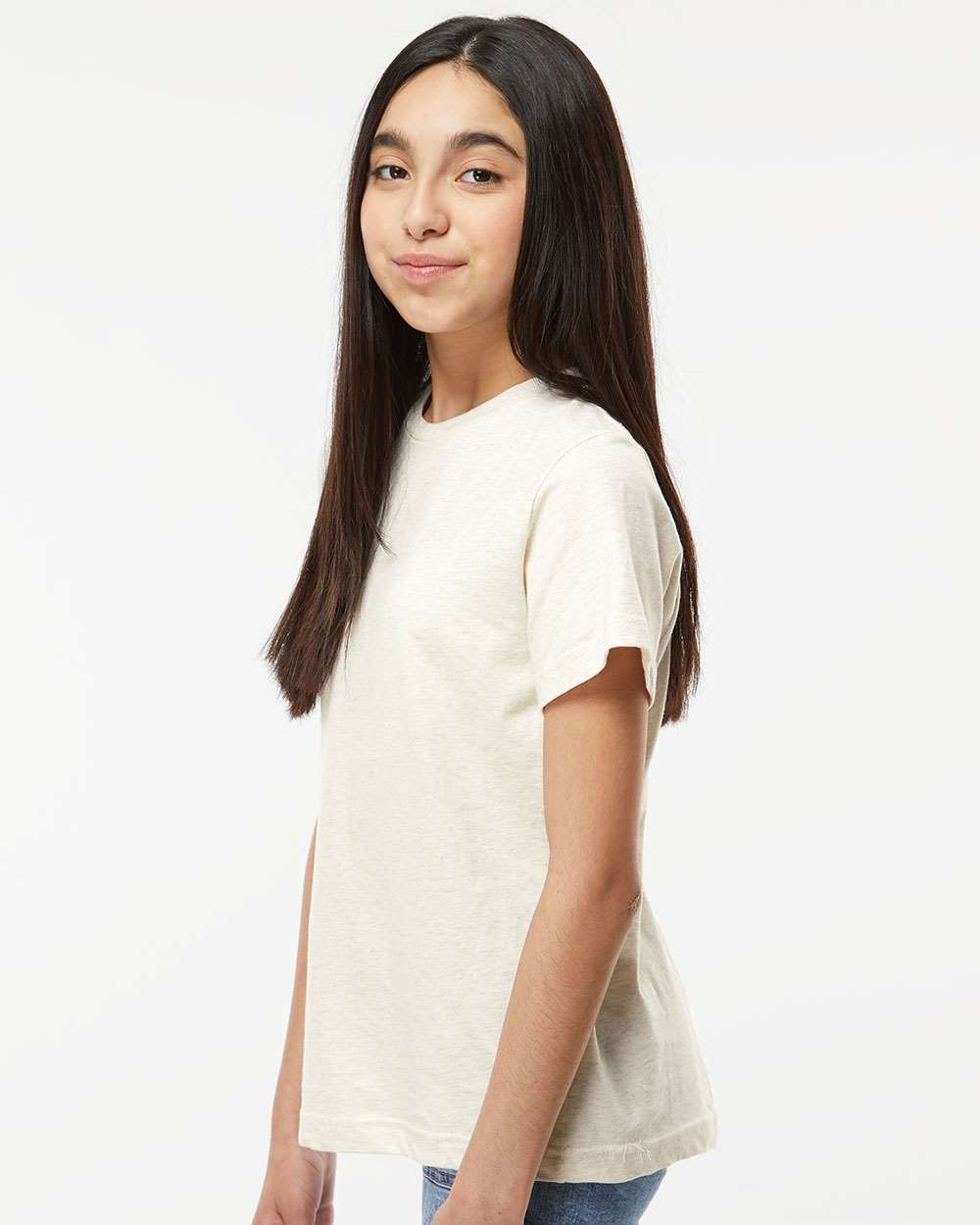 Youth Fine Jersey Tee - OnModelSide - B38038242 - Natural Heather