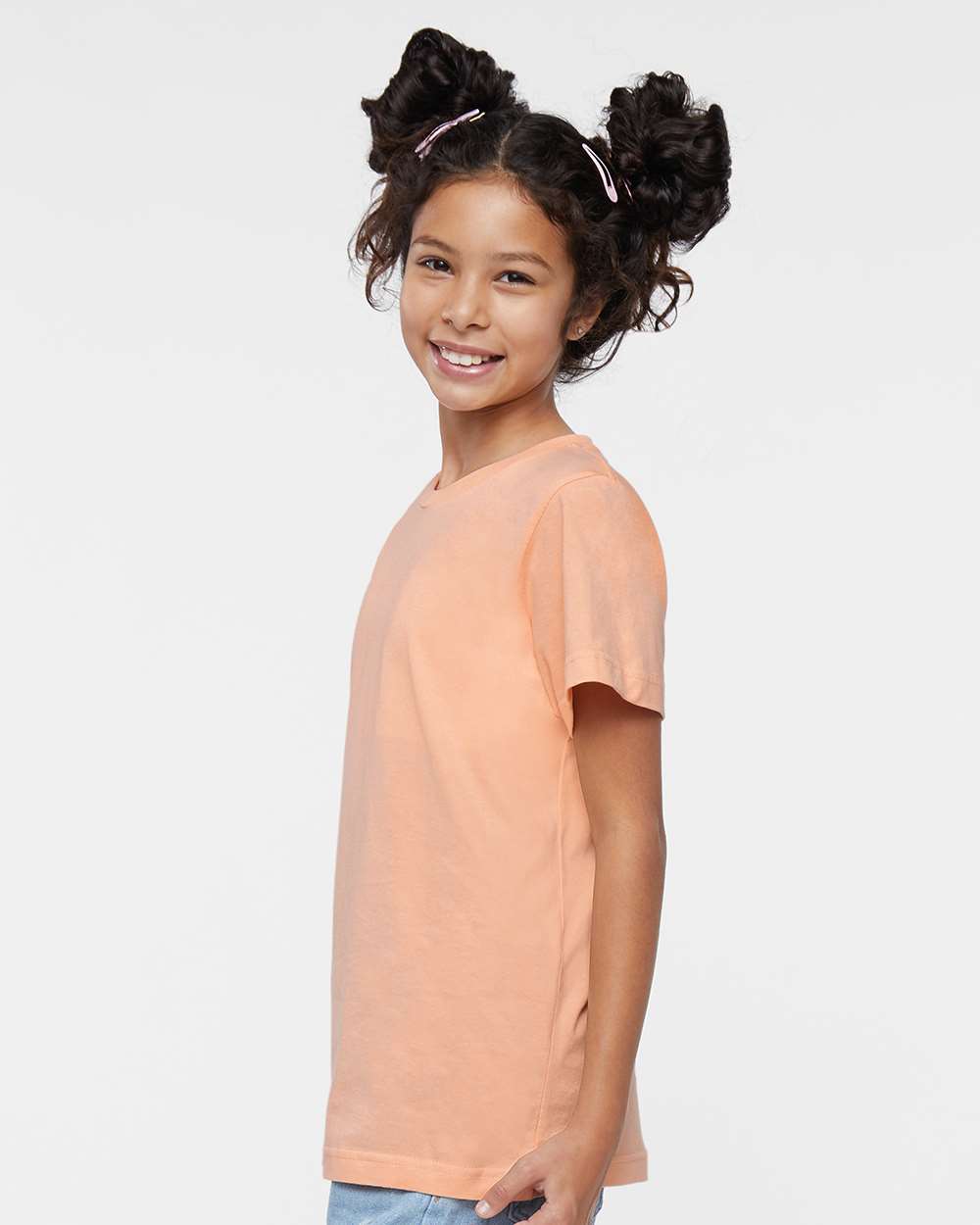 Youth Fine Jersey Tee - OnModelSide - B38038332 - Peachy