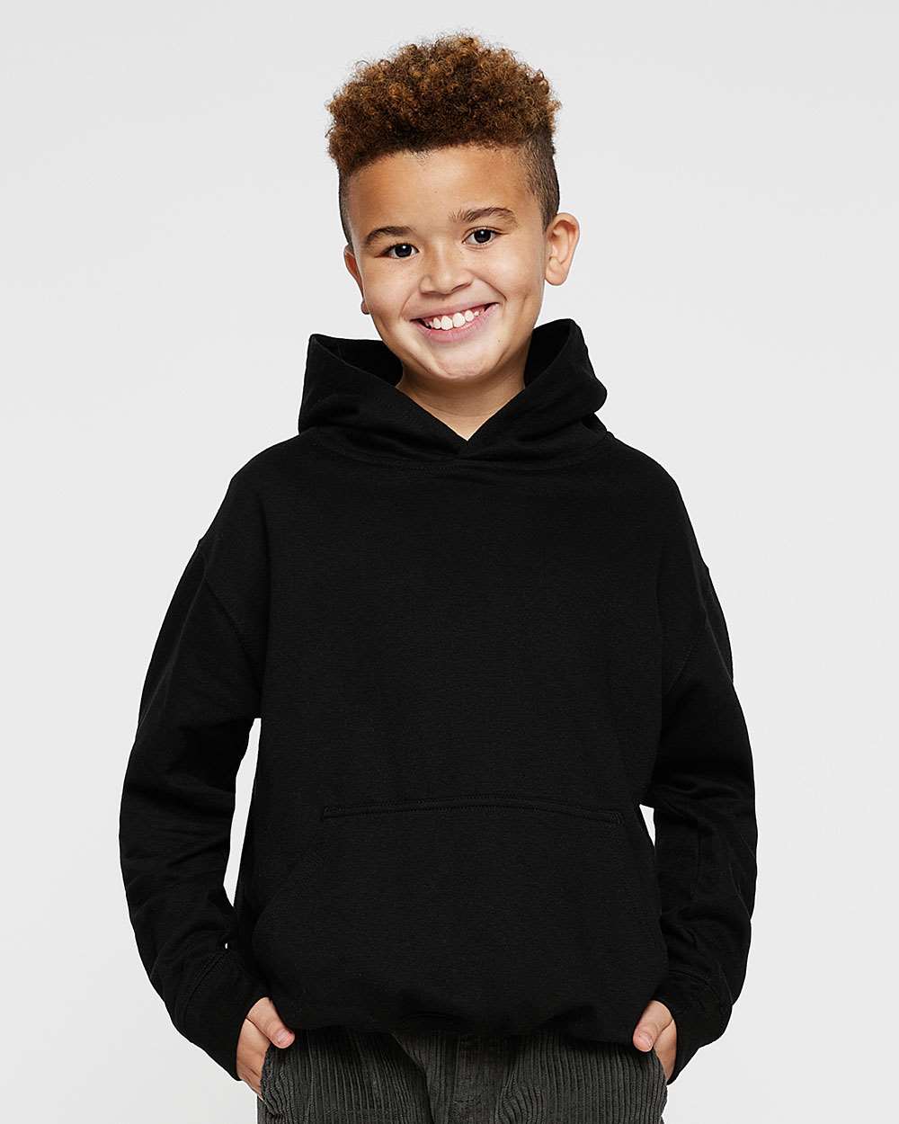 Youth Fleece Hoodie Sweatshirt - OnModelFront - B39038502 - Black
