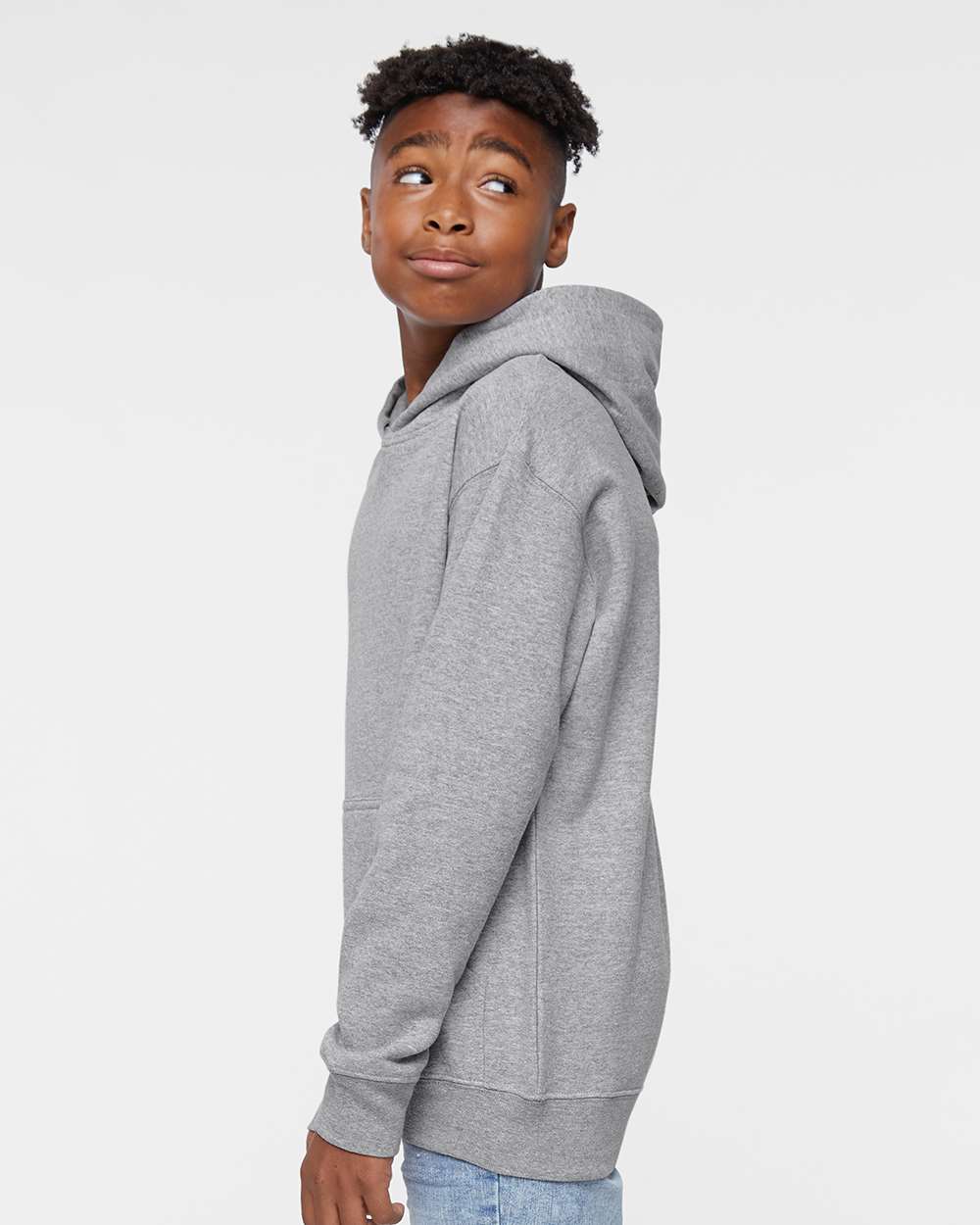 Youth Fleece Hoodie Sweatshirt - OnModelSide - B39038582 - Heather
