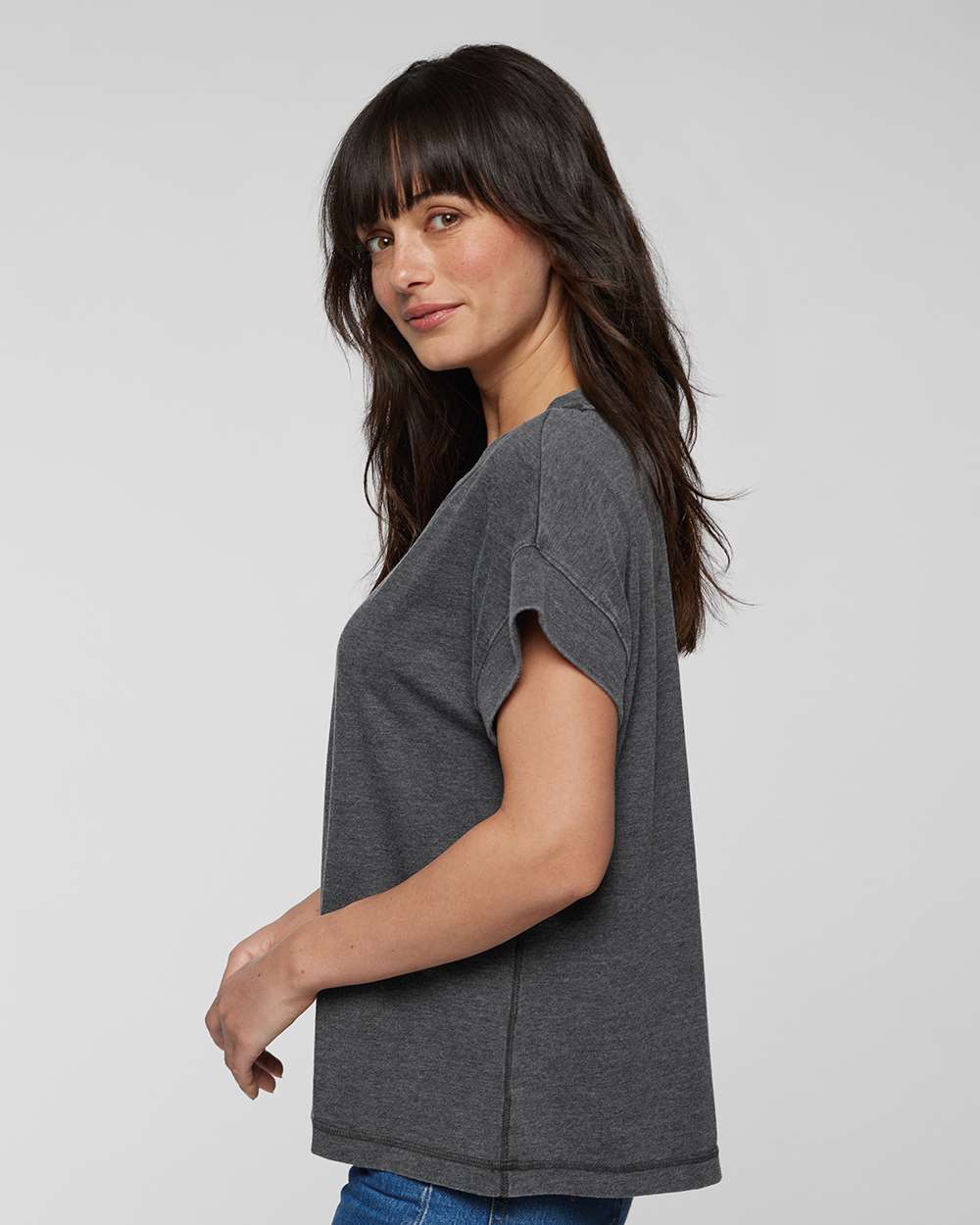 Women's Relaxed Vintage Wash Tee - OnModelSide - B03538503 - Washed Black