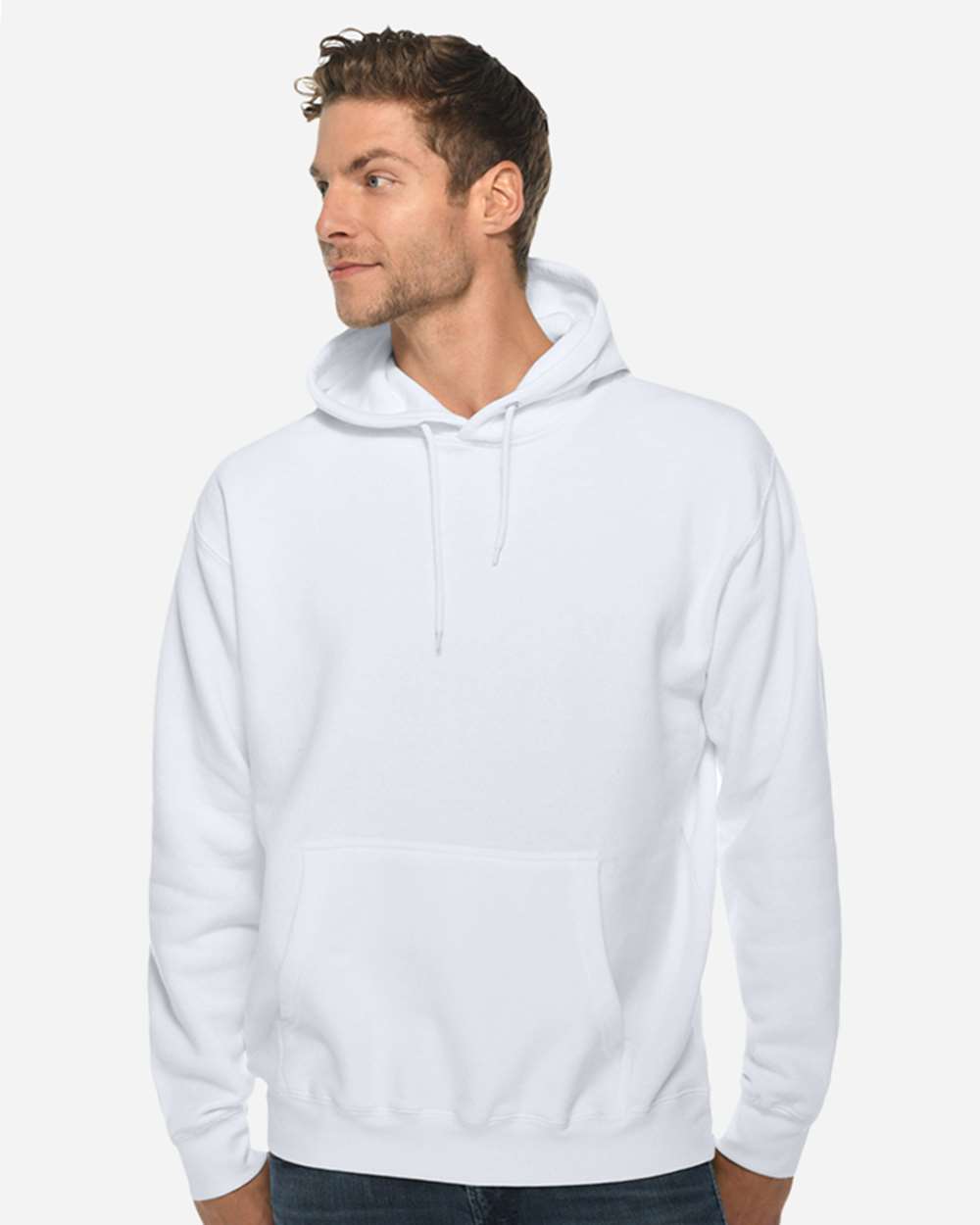 Unisex Premium Pullover Hooded Sweatshirt - OnModelFront - B487C9002 - White