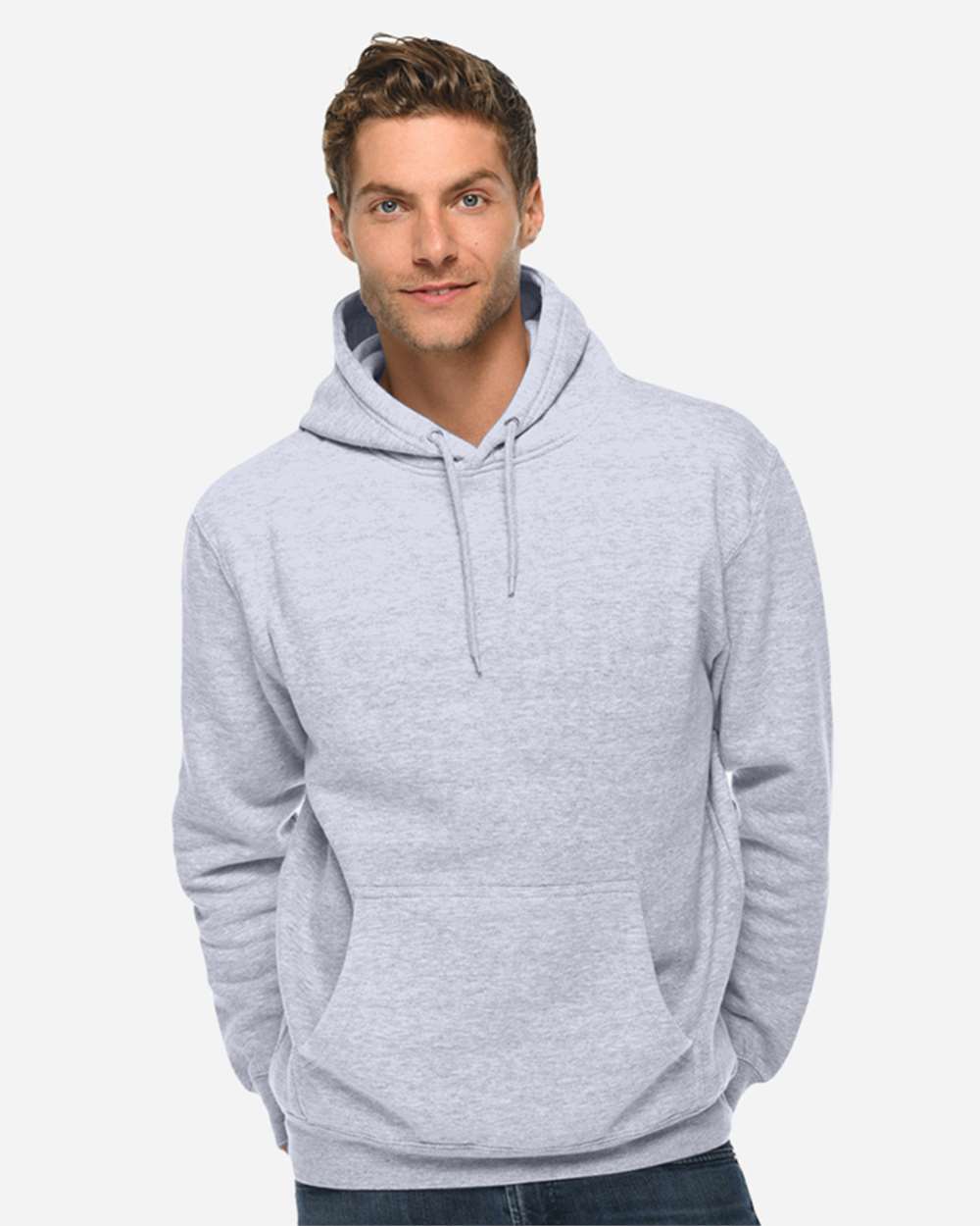 Unisex Premium Pullover Hooded Sweatshirt - OnModelFront - B487C9092 - Heather Grey