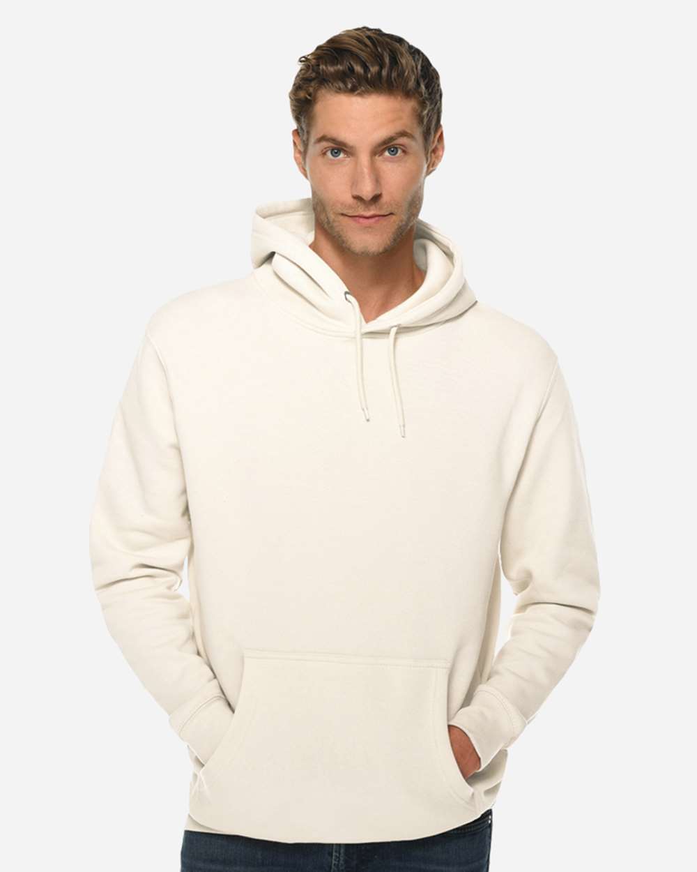 Unisex Premium Pullover Hooded Sweatshirt - OnModelFront - B487C9172 - Sand