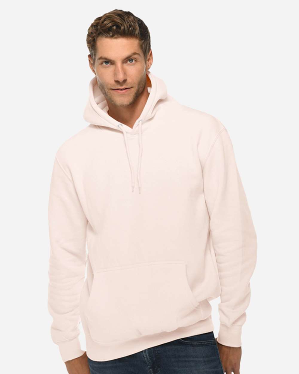 Unisex Premium Pullover Hooded Sweatshirt - OnModelFront - B487C9302 - Pale Pink