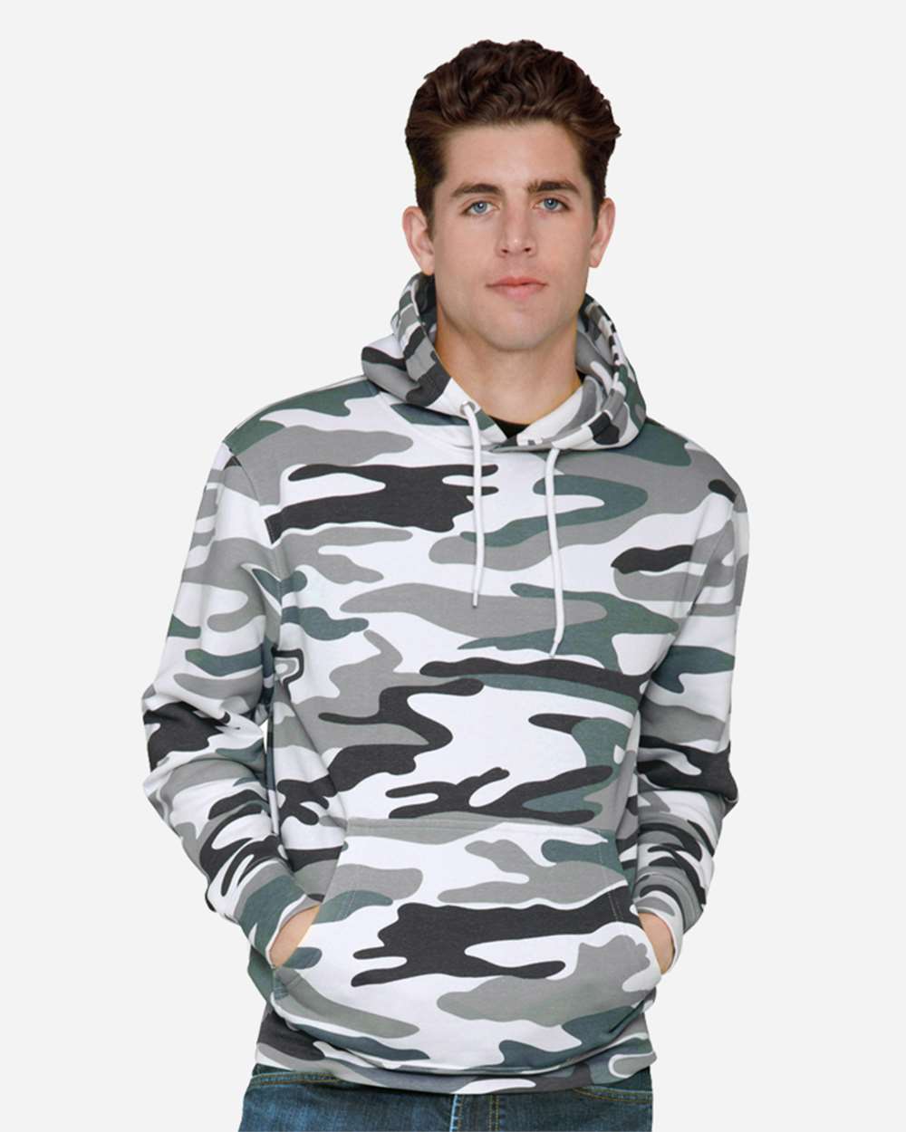 Unisex Premium Pullover Hooded Sweatshirt - OnModelFront - B487C9982 - Sage Camo