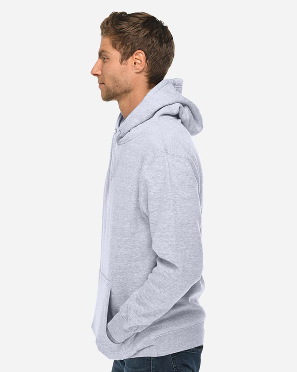 Unisex Premium Pullover Hooded Sweatshirt - OnModelSide - B487C9092 - Heather Grey