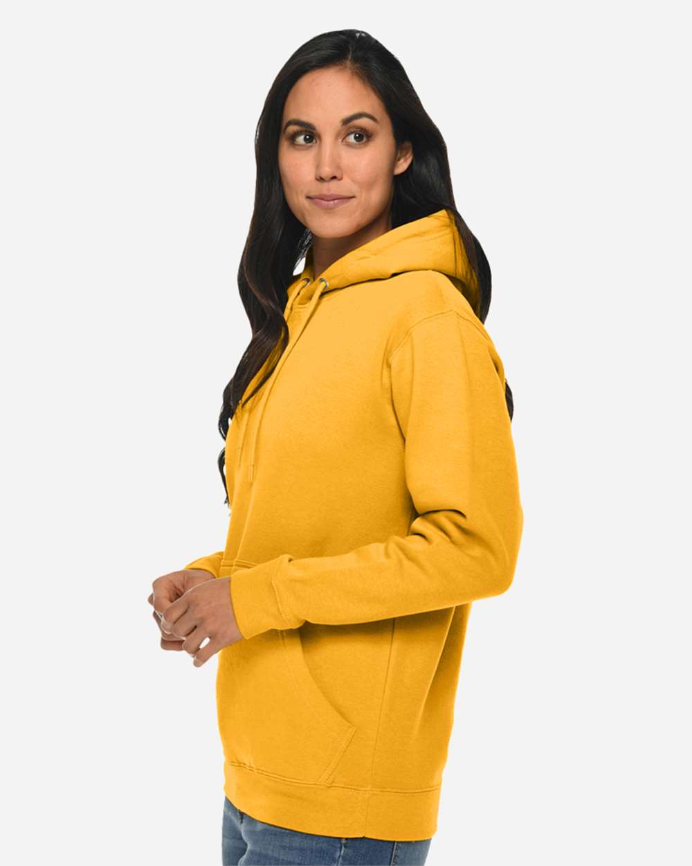 Unisex Premium Pullover Hooded Sweatshirt - OnModelSide - B487C9133 - Mustard