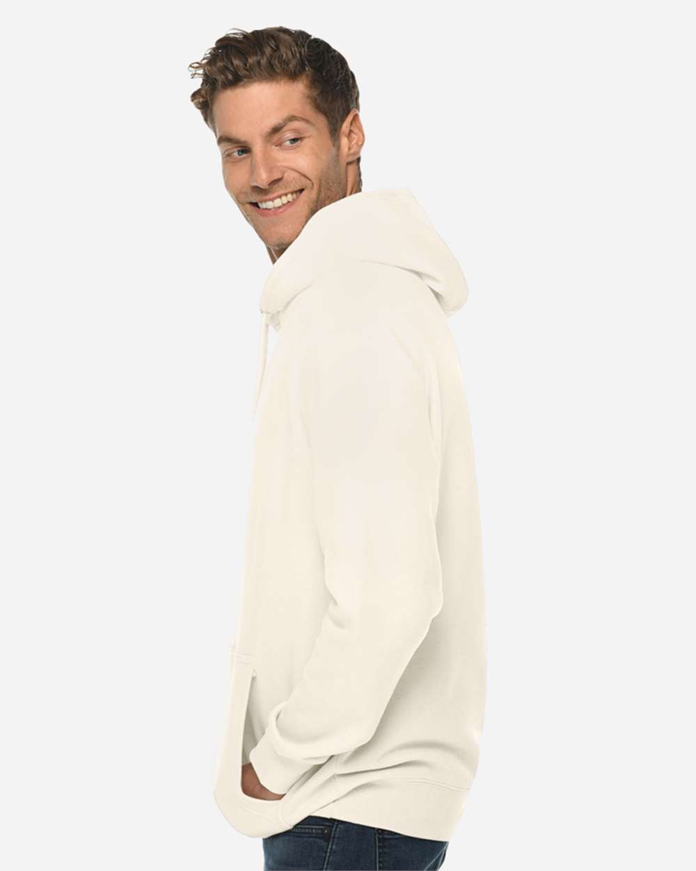 Unisex Premium Pullover Hooded Sweatshirt - OnModelSide - B487C9172 - Sand