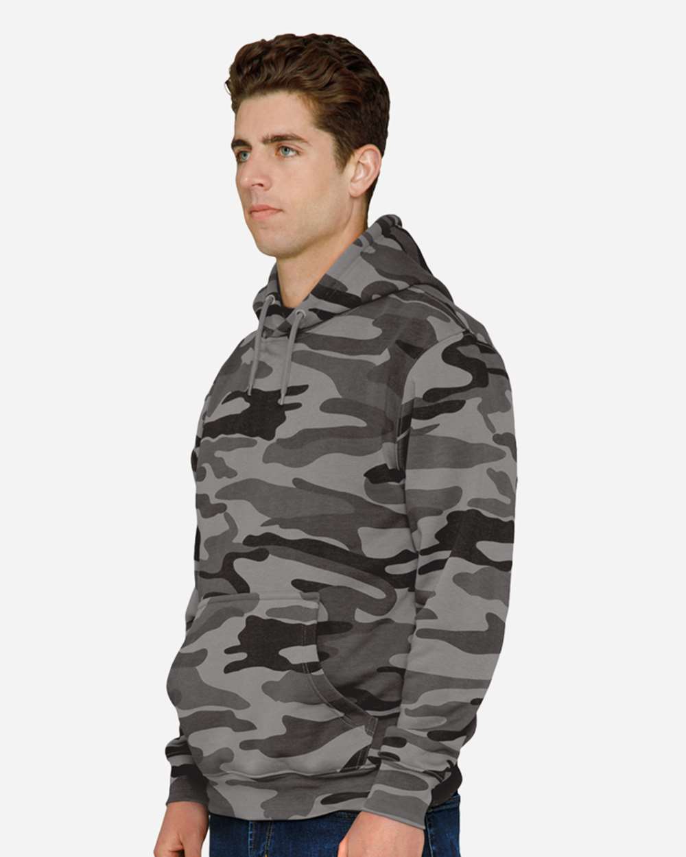 Unisex Premium Pullover Hooded Sweatshirt - OnModelSide - B487C9192 - Slate Camo