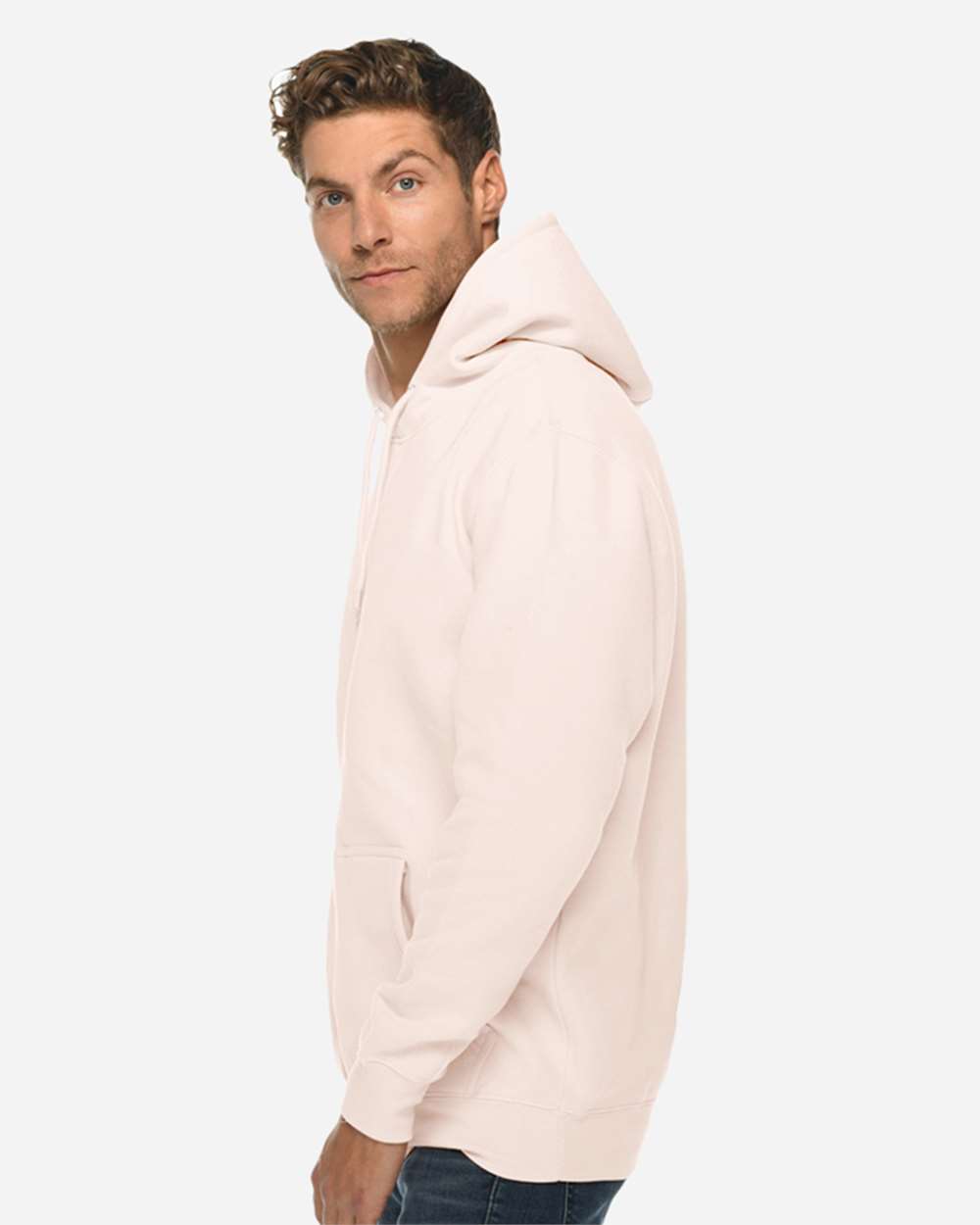 Unisex Premium Pullover Hooded Sweatshirt - OnModelSide - B487C9302 - Pale Pink