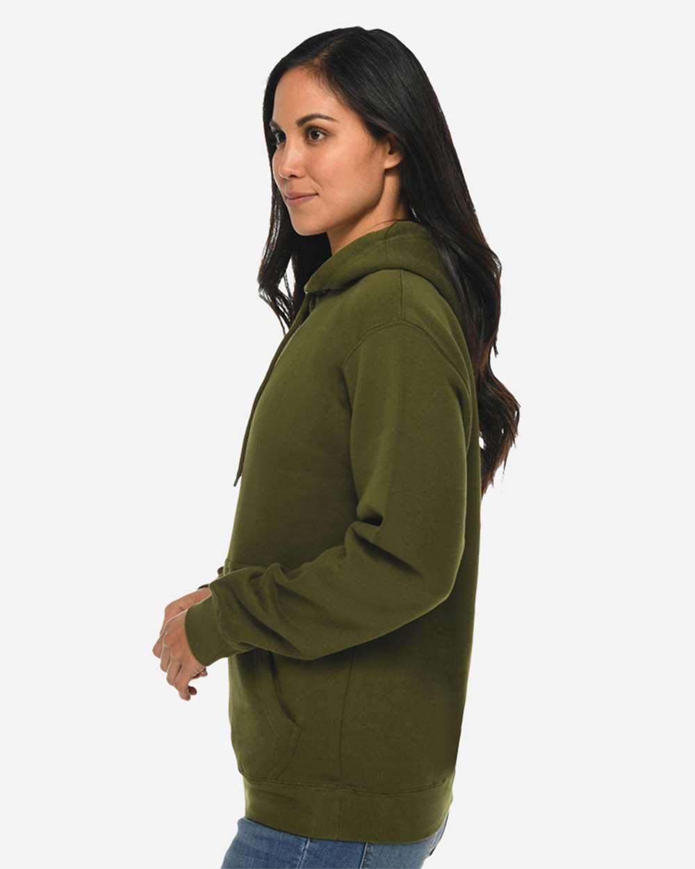 Unisex Premium Pullover Hooded Sweatshirt - OnModelSide - B487C9542 - Army Green
