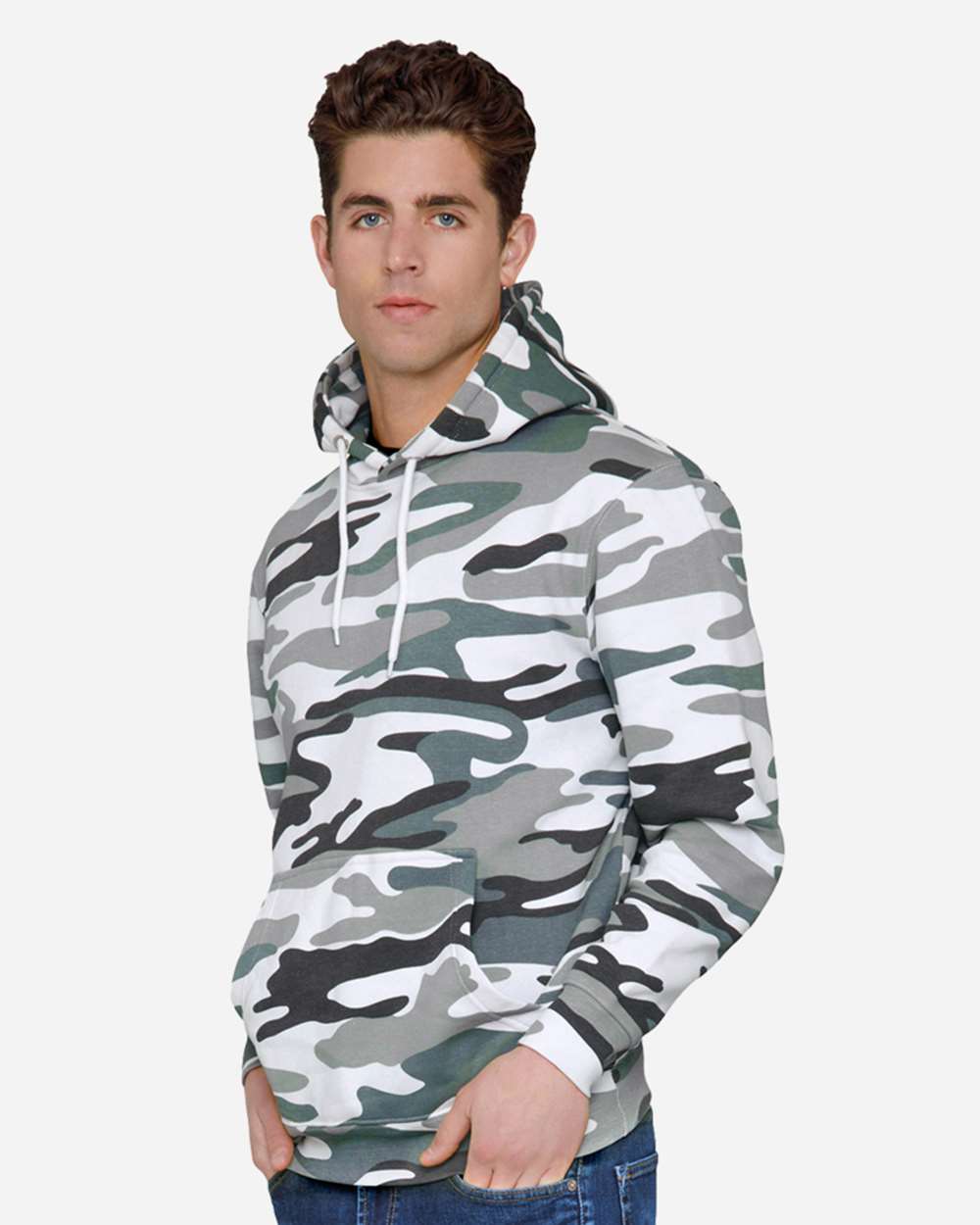 Unisex Premium Pullover Hooded Sweatshirt - OnModelSide - B487C9982 - Sage Camo