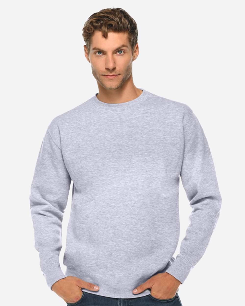 Unisex Premium Crewneck Sweatshirt - OnModelFront - B489C9092 - Heather Grey