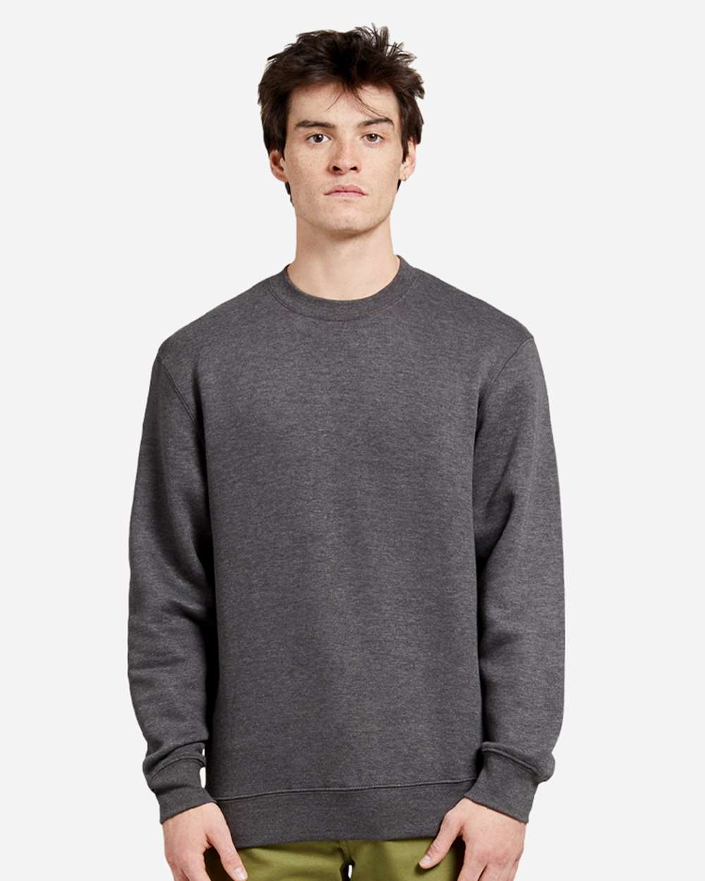 Unisex Premium Crewneck Sweatshirt - OnModelFront - B489C9592 - Charcoal Heather