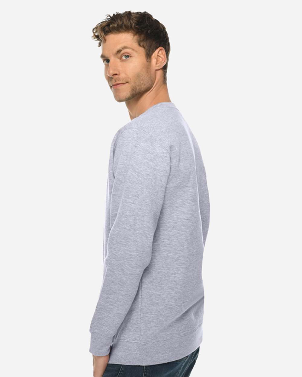 Unisex Premium Crewneck Sweatshirt - OnModelSide - B489C9092 - Heather Grey