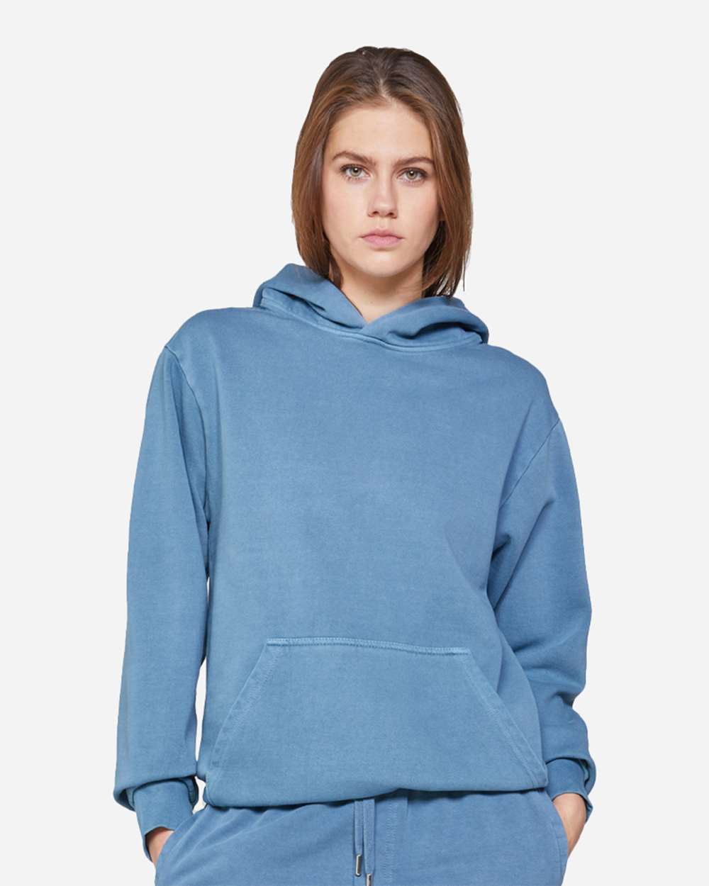 Unisex Urban Pullover Hooded Sweatshirt - OnModelFront - B595C9252 - Pebble Blue