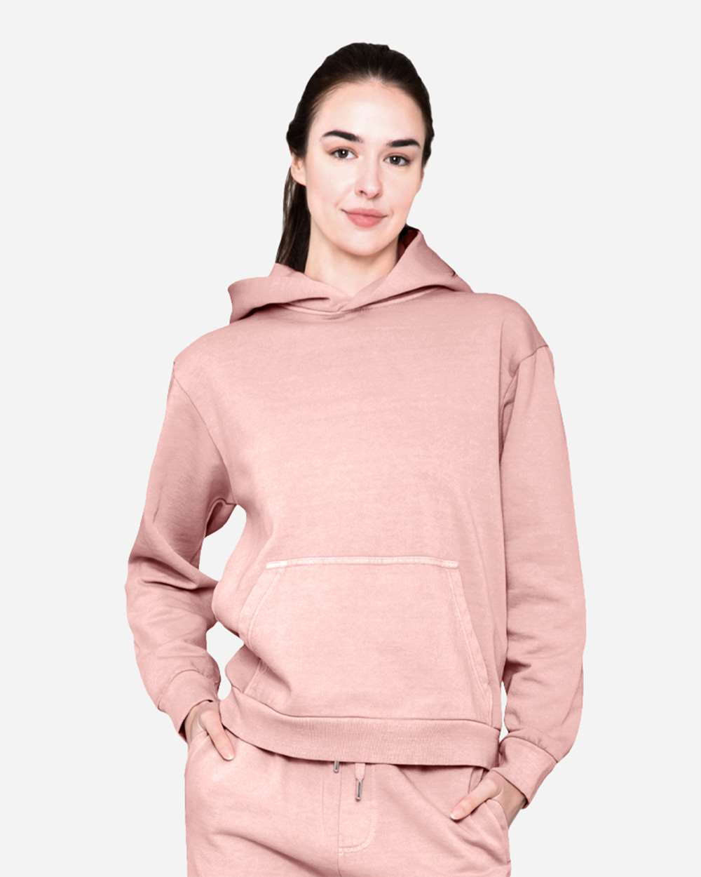 Unisex Urban Pullover Hooded Sweatshirt - OnModelFront - B595C9362 - Salmon